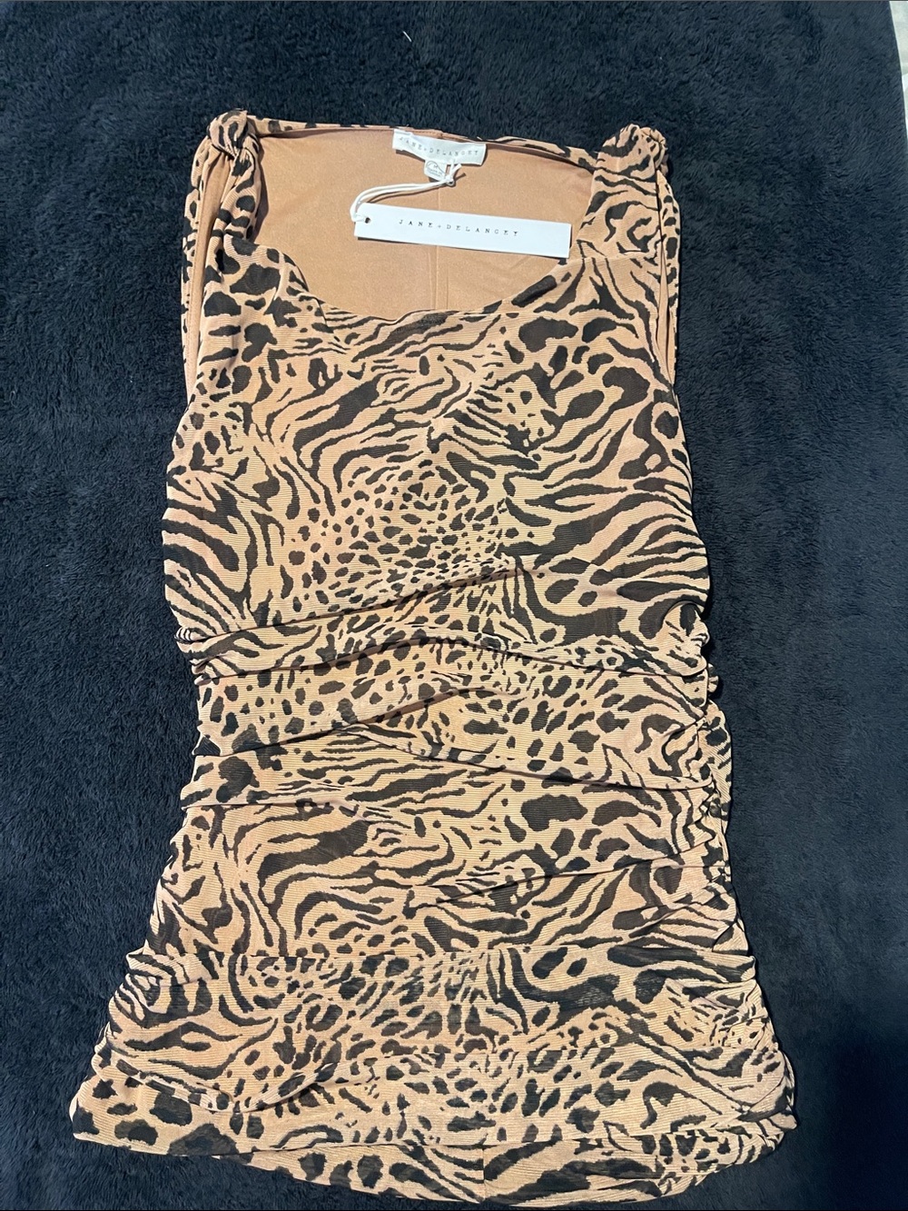 Jane and Delancey Tan and Black Animal Print Ruched Tank
